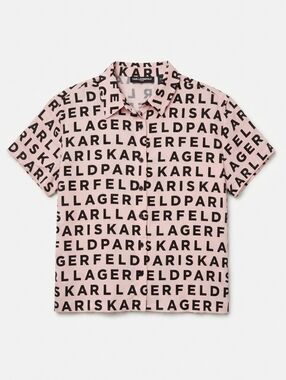 PLUs - Karl Lagerfeld Paris Pink Allover Logo Monogram Button-Down Shirt